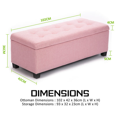 Storage Ottoman Stool 102cm Fabric PINK - TRENDZ