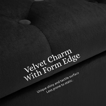 Storage Ottoman Stool Arm Bench Seat 132cm Velvet BLACK - TRENDZ