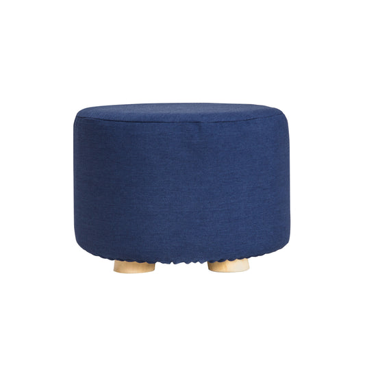Fabric Ottoman Round Wooden Leg Foot Stool - DARK BLUE - TRENDZ