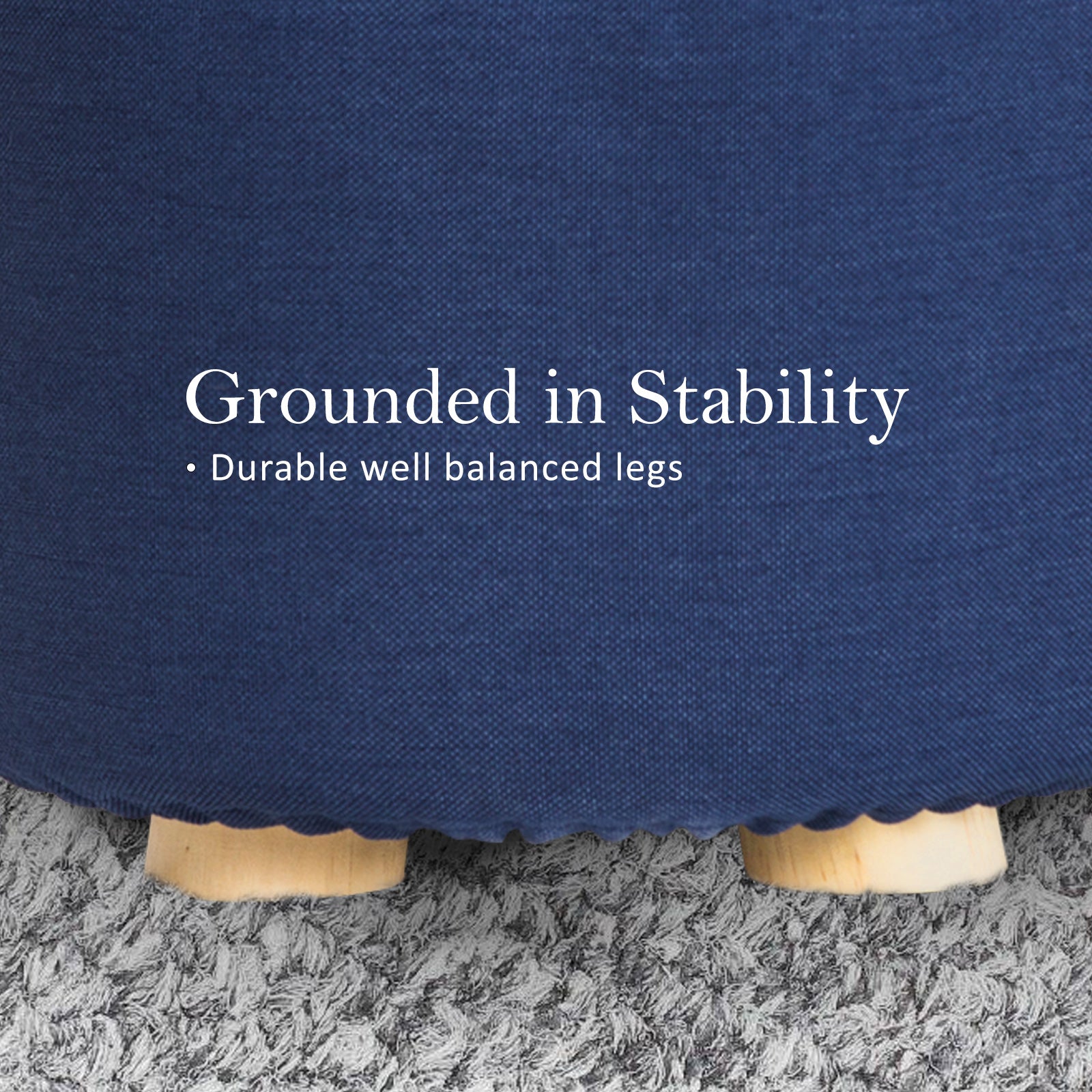 Fabric Ottoman Round Wooden Leg Foot Stool - DARK BLUE - TRENDZ