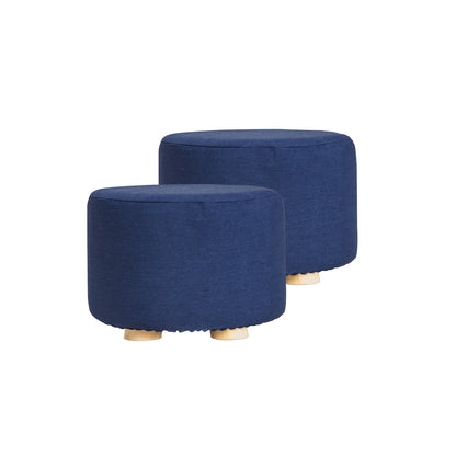 2X Fabric Ottoman Round Wooden Leg Foot Stool - DARK BLUE - TRENDZ