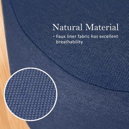 2X Fabric Ottoman Round Wooden Leg Foot Stool - DARK BLUE - TRENDZ