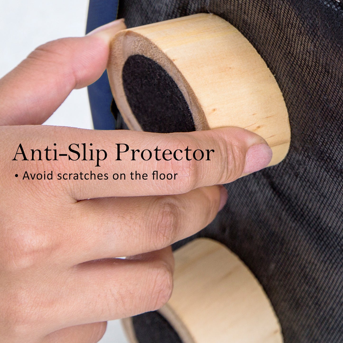 2X Fabric Ottoman Round Wooden Leg Foot Stool - DARK BLUE - TRENDZ