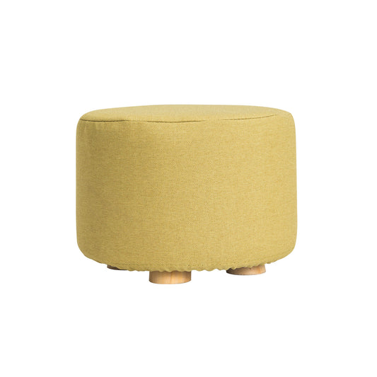 Fabric Ottoman Round Wooden Leg Foot Stool - MUSTARD YELLOW - TRENDZ