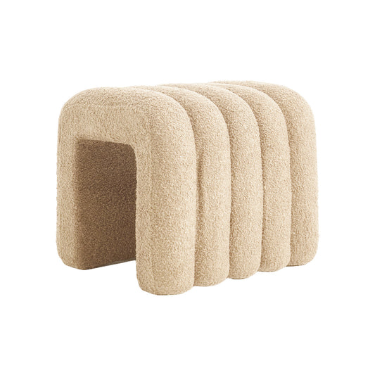 Ridge Arch Ottoman Stool Teddy Fleece Fabric Foot Rest 45cm BEIGE - TRENDZ