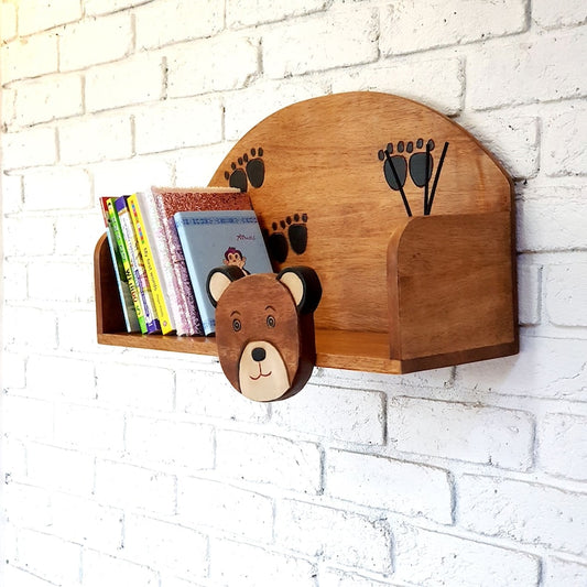 Wooden Wall Mounted Book Shelf Bear theme for children's room - TRENDZ