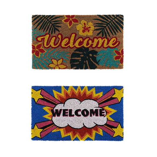 YES4HOMES 2 x Doormat for Front Door Entryway Cursive Natural Coconut Coir Floor mat Outdoor 45x75cm - TRENDZ