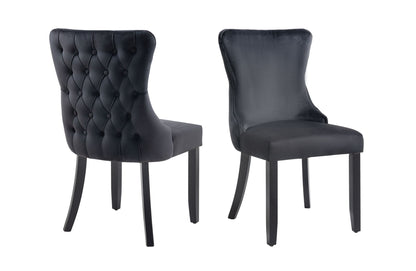 Paris Black Velvet and black Rubberwood Upholstered Dining Chairs Tufted Back -Set of 2 - TRENDZ