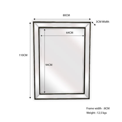 Black Beaded Framed Mirror - Rectangle 80cm x 110cm - TRENDZ