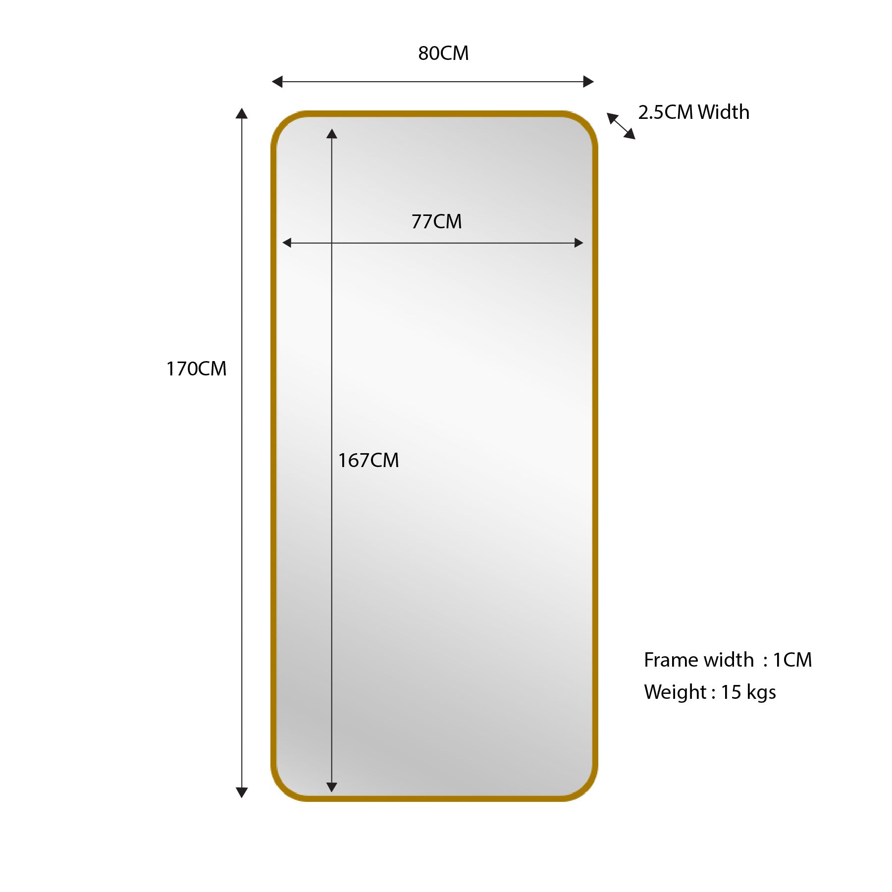 Gold Metal Rectangle Mirror - Medium 80cm x 170cm - TRENDZ