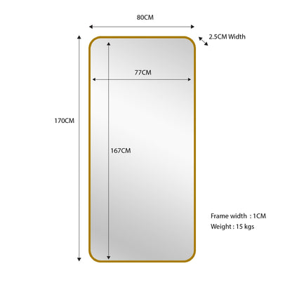 Gold Metal Rectangle Mirror - Medium 80cm x 170cm - TRENDZ