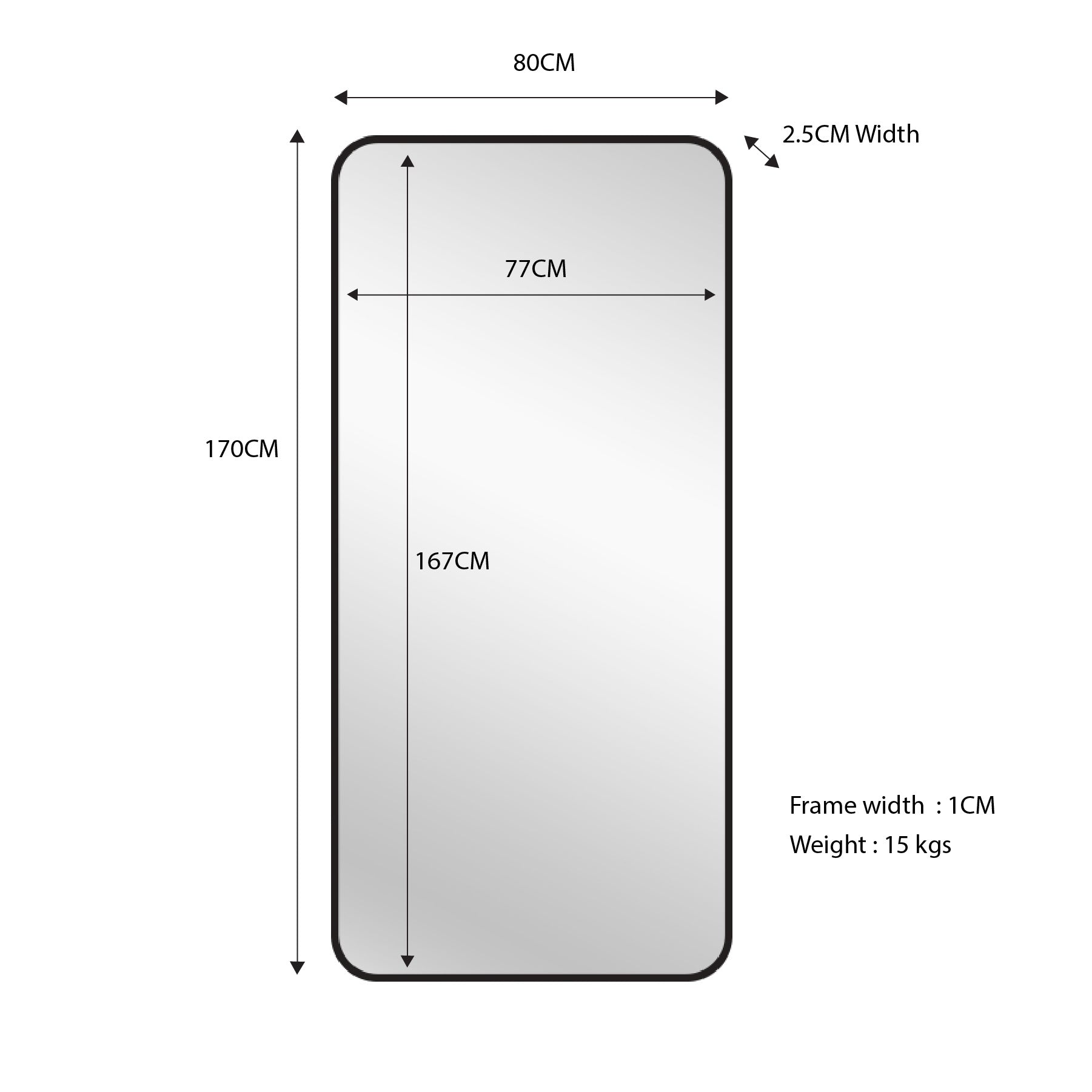 Black Metal Rectangle Mirror - Medium 80cm x 170cm - TRENDZ