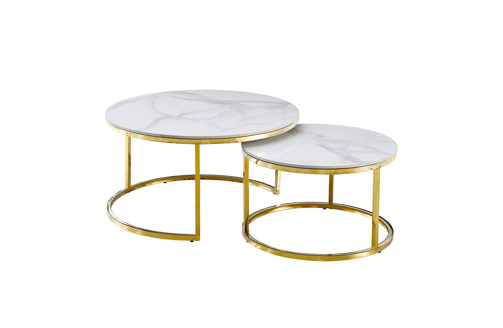 Nesting Style Coffee Table - White on Gold Stainless Steel - 80cm/60cm - TRENDZ