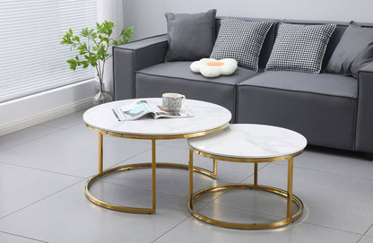 Nesting Style Coffee Table - White on Gold Stainless Steel - 80cm/60cm - TRENDZ