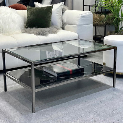 Vogue Coffee Table - Black Marble Stone & Glass