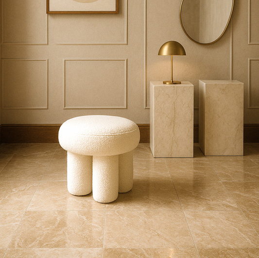 Interior Ave - Bentley Boucle Ottoman – White - TRENDZ