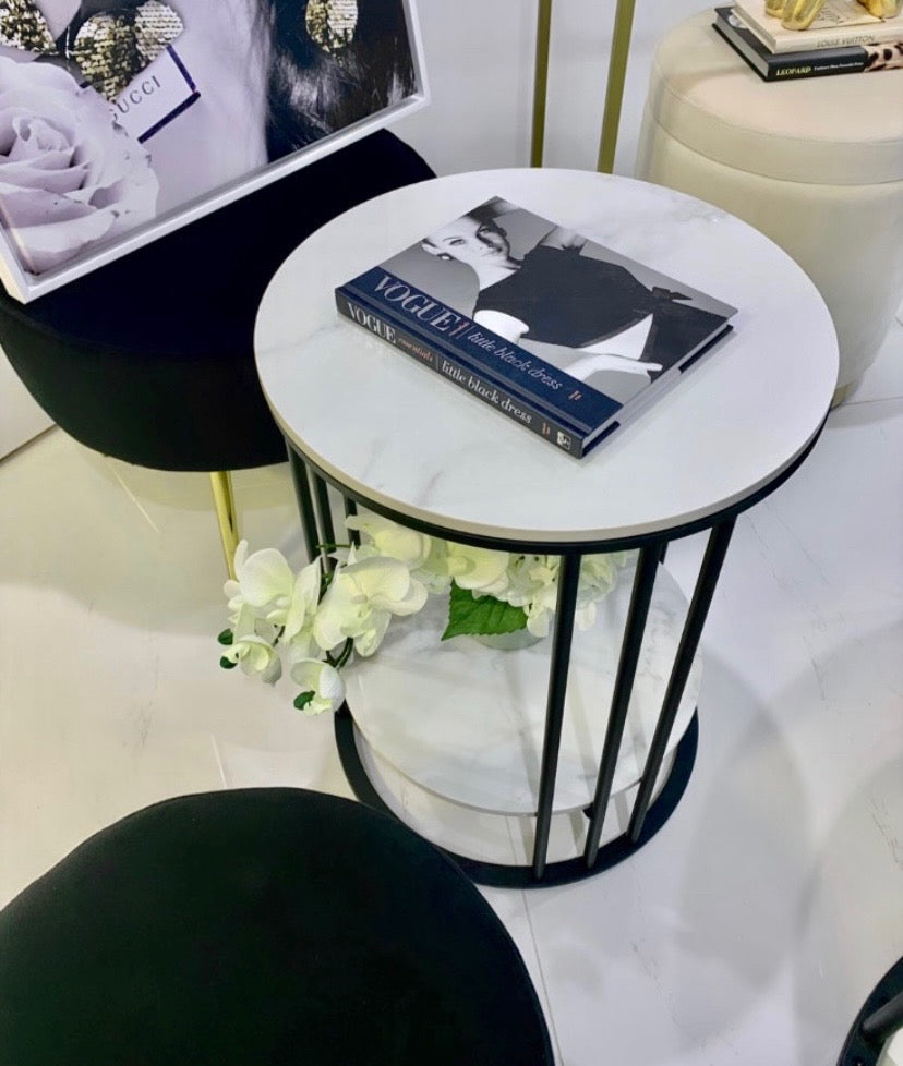 Interior Ave - Cleo Black Two Shelf Stone Side Table - TRENDZ