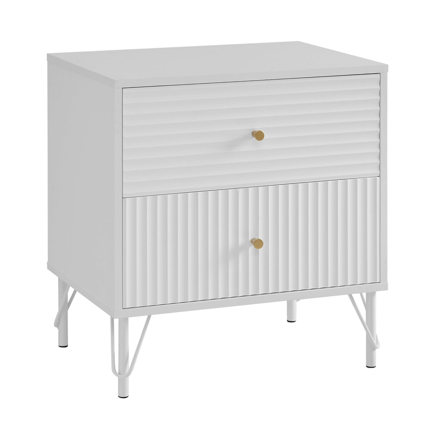 Lisa Wavy Fluted Bedside Table in White - TRENDZ
