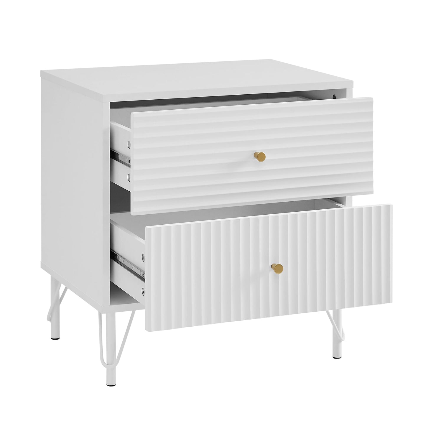 Lisa Wavy Fluted Bedside Table in White - TRENDZ