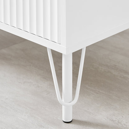 Lisa Wavy Fluted Bedside Table in White - TRENDZ