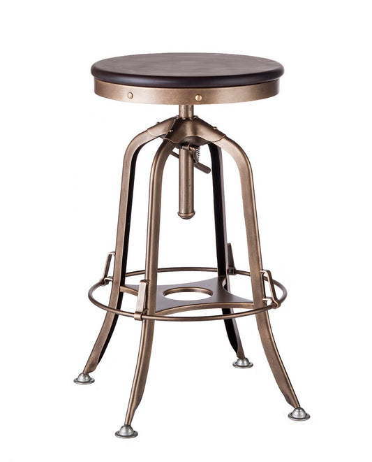 Industrial Wooden Height Adjustable Swivel Bar Stool - French Brass - TRENDZ