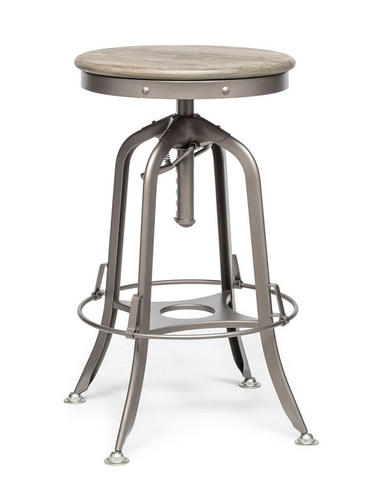 Industrial Height Adjustable Swivel Bar Stool with Oak Wood Top - Grey Finish - TRENDZ