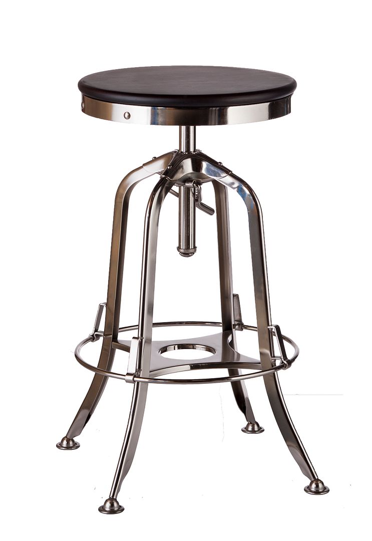 Industrial Wooden Height Adjustable Swivel Bar Stool - Nickel Black - TRENDZ