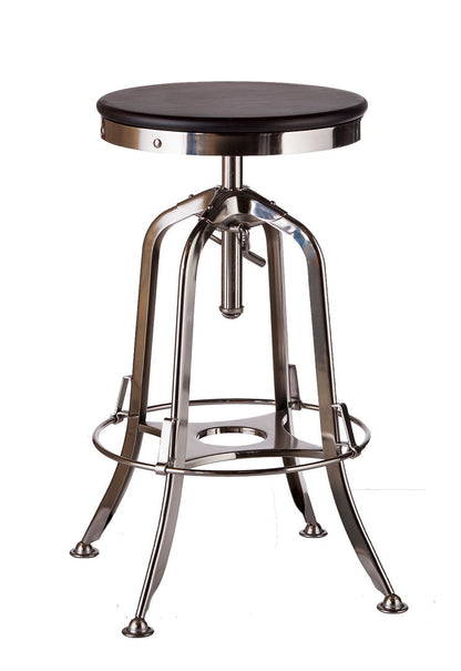 Industrial Wooden Height Adjustable Swivel Bar Stool - Nickel Black - TRENDZ