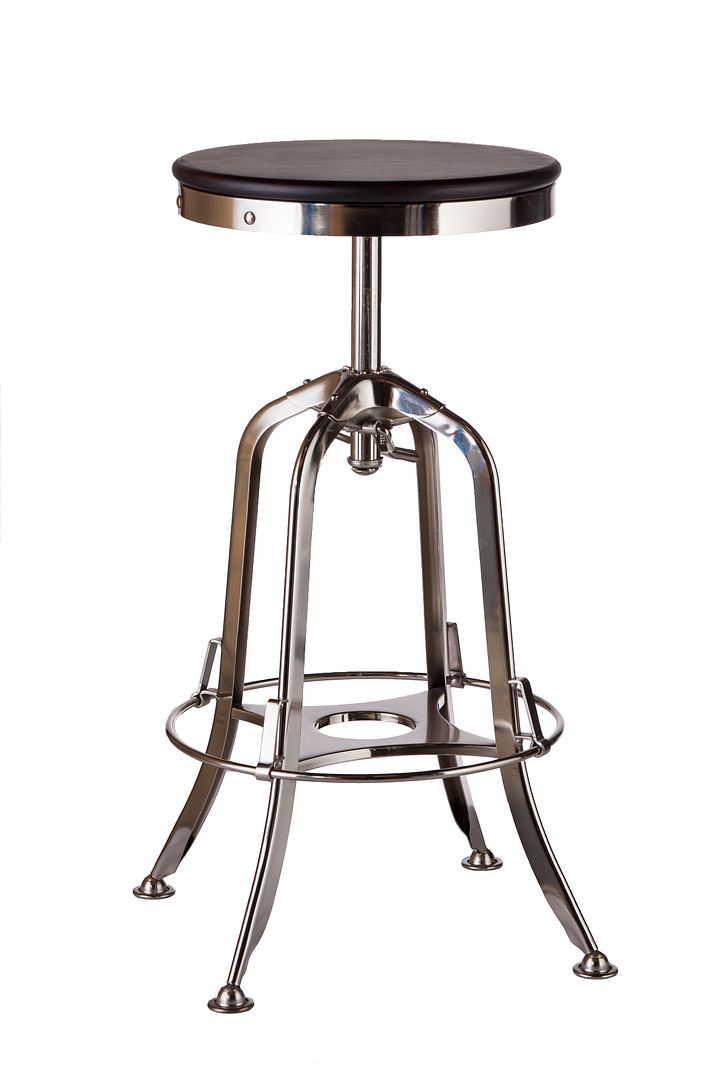 Industrial Wooden Height Adjustable Swivel Bar Stool - Nickel Black - TRENDZ