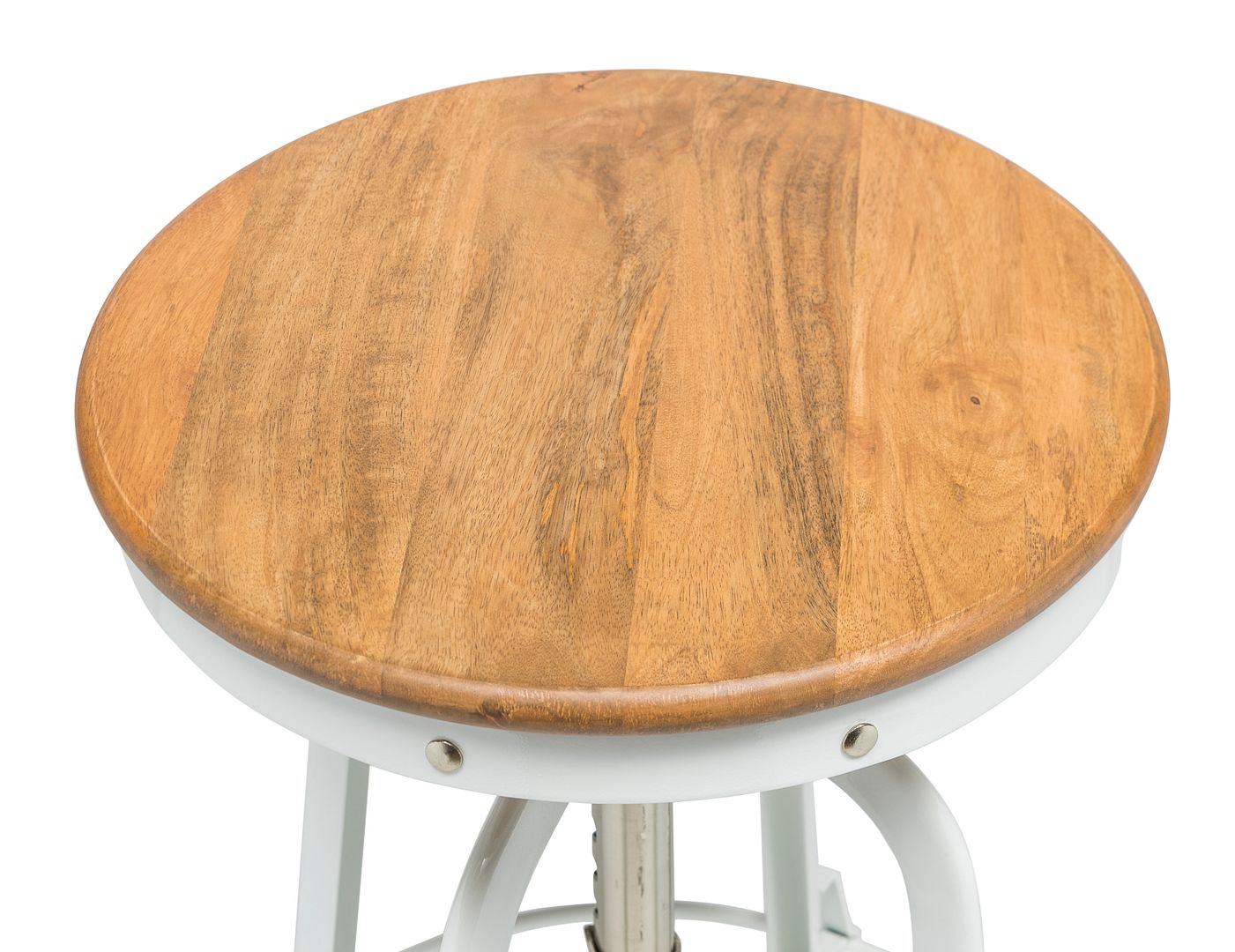 White Bar Stool Hamptons Style Height Adjustable and Swivel with Natural Wood Top - TRENDZ