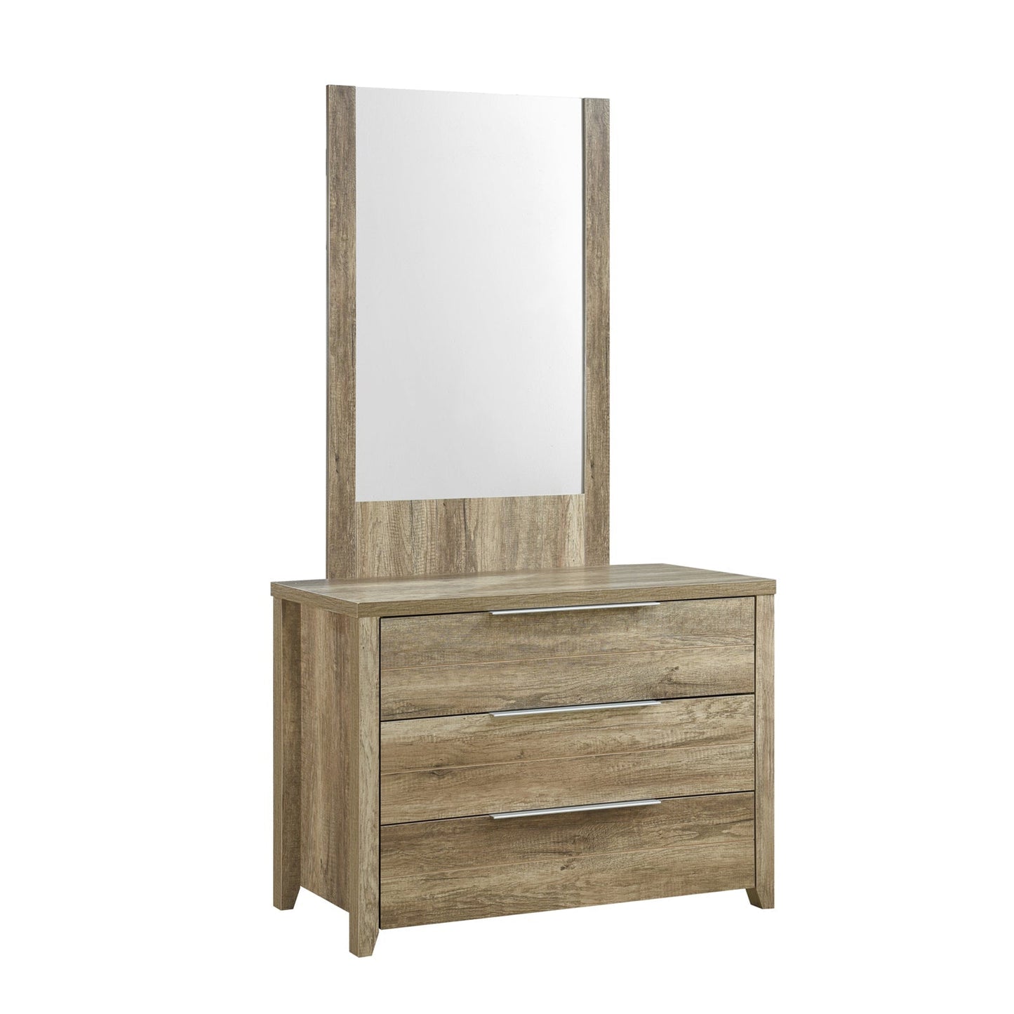 4 Pieces Bedroom Suite Natural Wood Like MDF Structure Queen Size Oak Colour Bed, Bedside Table & Dresser - TRENDZ