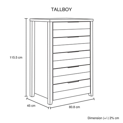 4 Pieces Bedroom Suite Natural Wood Like MDF Structure King Size Oak Colour Bed, Bedside Table & Tallboy - TRENDZ
