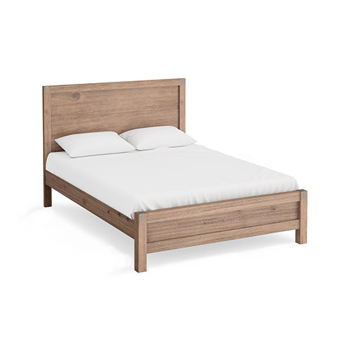 Bed Frame King Single Size in Solid Wood Veneered Acacia Bedroom Timber Slat in Oak - TRENDZ