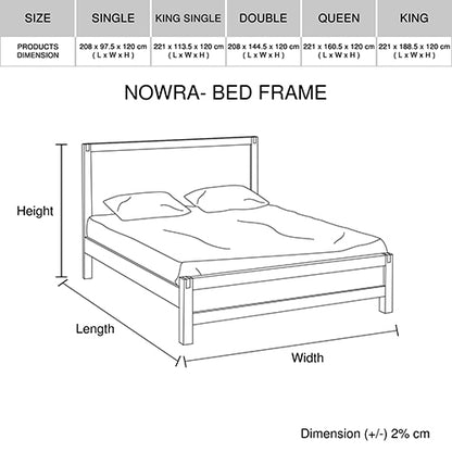 Bed Frame Single Size in Solid Wood Veneered Acacia Bedroom Timber Slat in Oak - TRENDZ