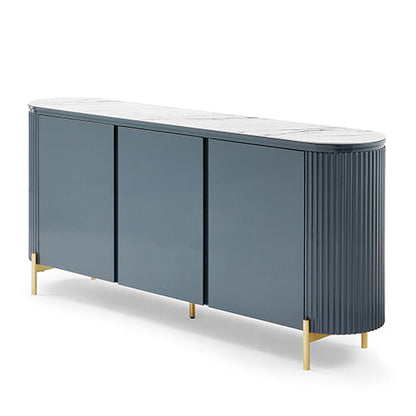 Buffet MDF Glossy Surface Ceramic Top Dark Blue Storage Cabinet - TRENDZ
