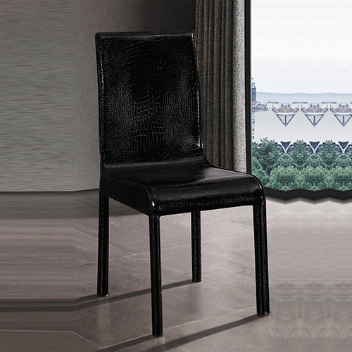 2x Steel Frame Black Leatherette Medium High Backrest Dining Chairs with Wooden legs - TRENDZ