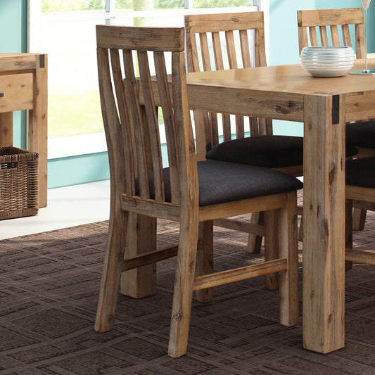 2x Wooden Frame Leatherette in Solid Wood Acacia & Veneer Dining Chairs in Oak Colour - TRENDZ