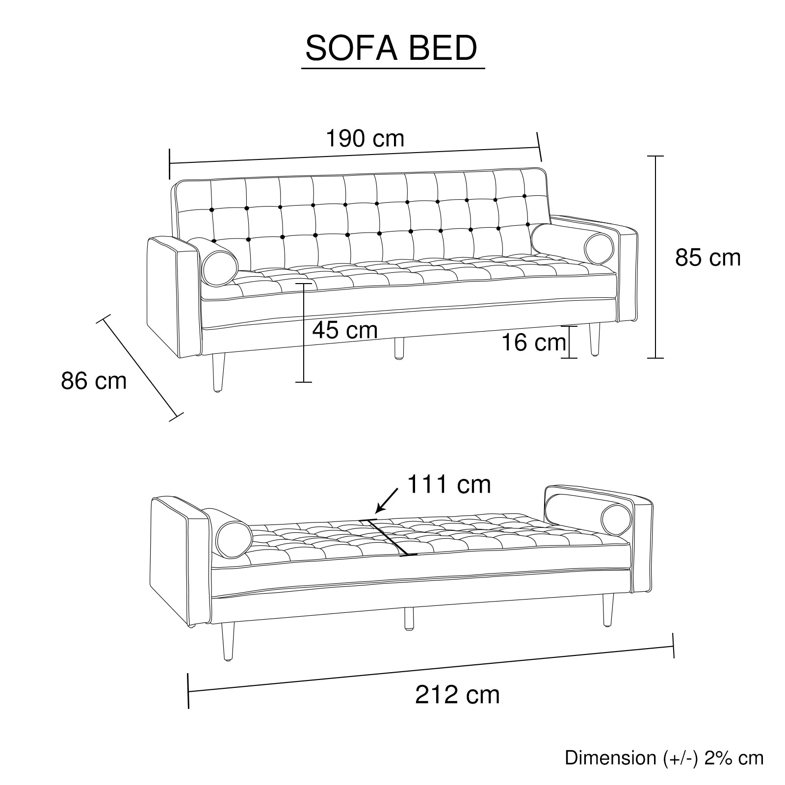Sofa Bed 3 Seater Button Tufted Lounge Set for Living Room Couch in Velvet Green Colour - TRENDZ