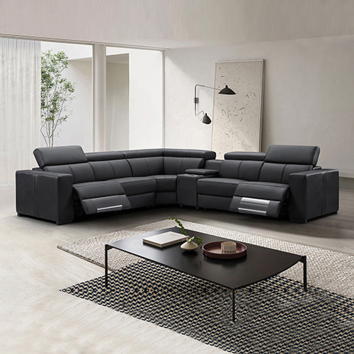 Washington Genuine Leather 6 Seater Corner Sofa With 2 Electric Recliners And Reversible Console - TRENDZ