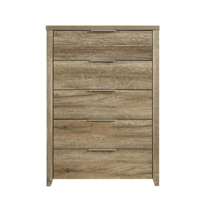 Tallboy with 5 Storage Drawers Natural Wood like MDF in Oak Colour - TRENDZ