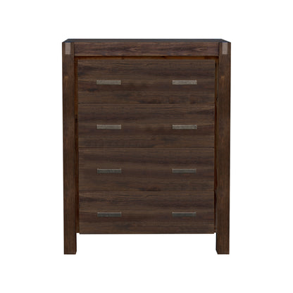 Tallboy with 4 Storage Drawers Solid Wooden Assembled in Chocolate Colour - TRENDZ