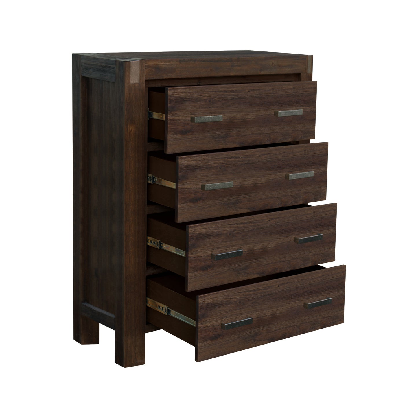 Tallboy with 4 Storage Drawers Solid Wooden Assembled in Chocolate Colour - TRENDZ