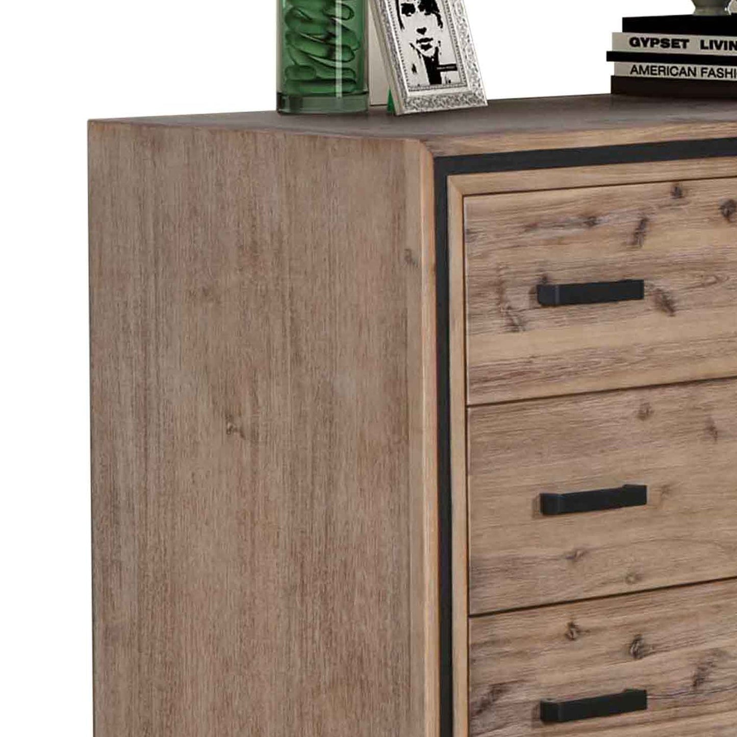 Tallboy with 5 Storage Drawers Solid Acacia Wooden Frame in Silver Brush Colour - TRENDZ