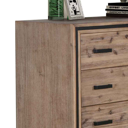 Tallboy with 5 Storage Drawers Solid Acacia Wooden Frame in Silver Brush Colour - TRENDZ