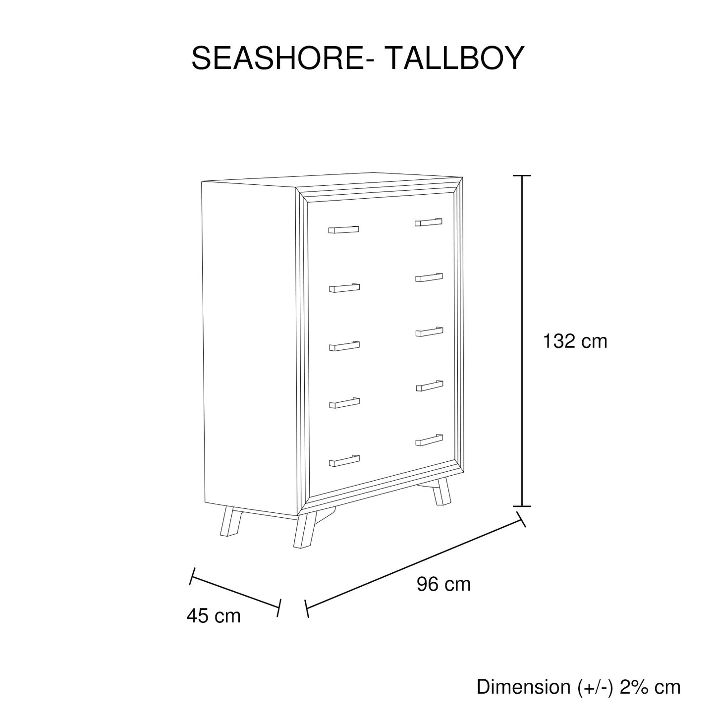 Tallboy with 5 Storage Drawers Solid Acacia Wooden Frame in Silver Brush Colour - TRENDZ