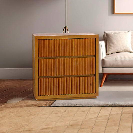 Tallboy MDF Brown Colour Waveform Design Three Drawers - TRENDZ