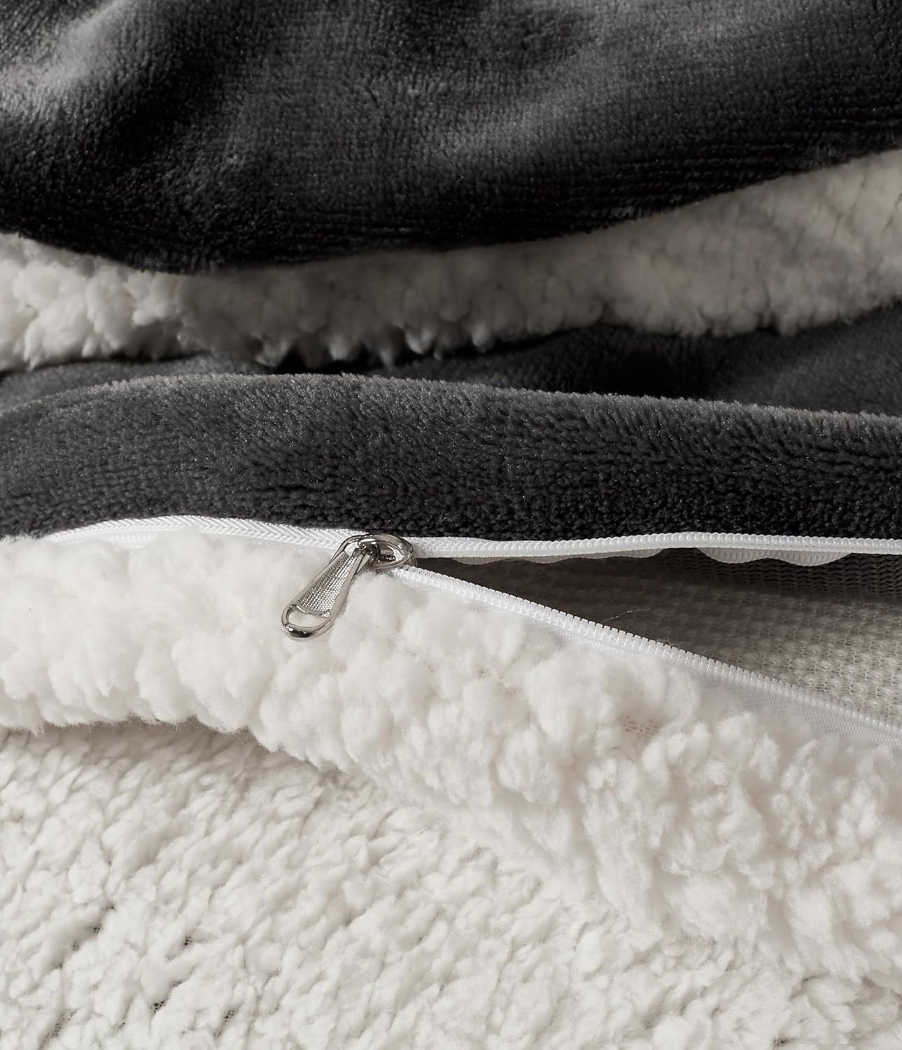 Teddy Sherpa Twin-Pack European Pillowcases - Soft Reversible Velvet & Sherpa Cushion Covers - Machine Washable with Zipper Closure - 65x65cm - Charcoal - TRENDZ