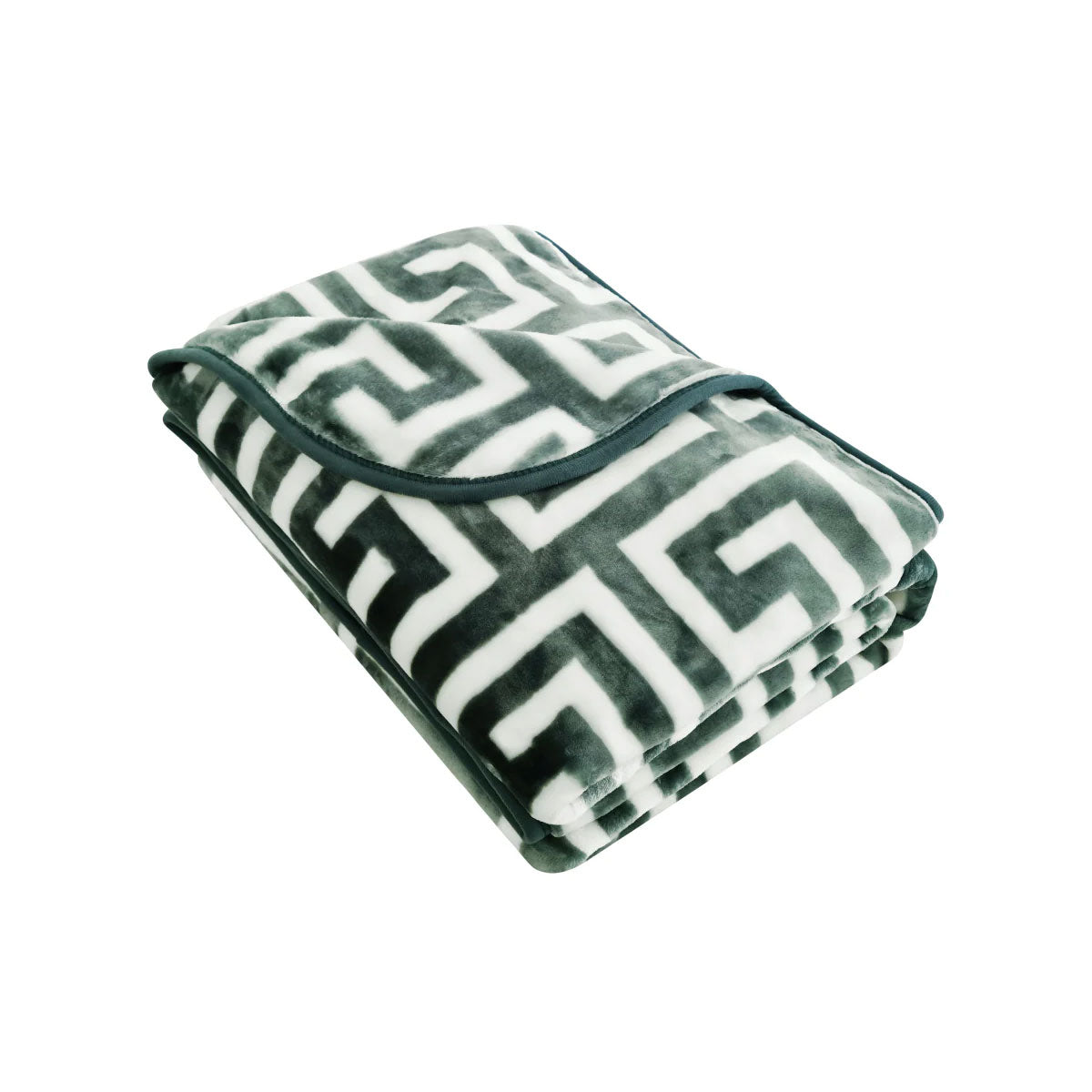 Bloomington 800GSM Greek Key Green Winter Premium Quality 1 Ply Mink Blanket King - TRENDZ
