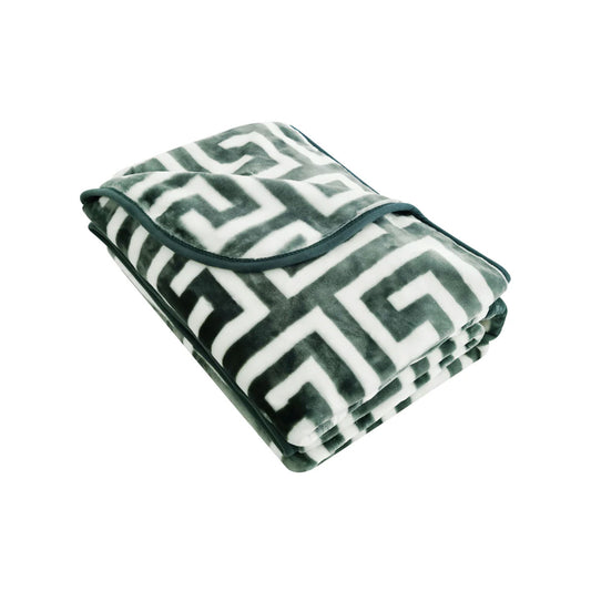 Bloomington 800GSM Greek Key Green Winter Premium Quality 1 Ply Mink Blanket King - TRENDZ