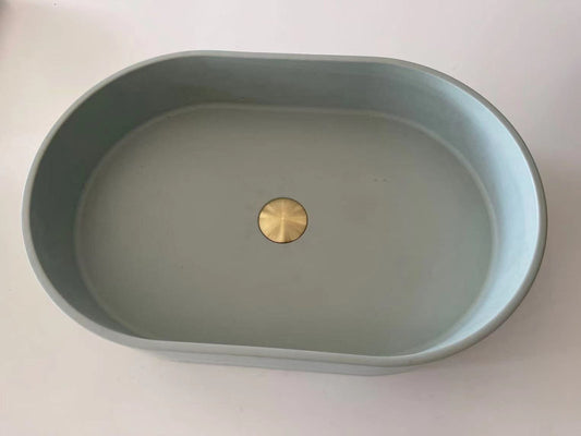 Ultra Modern Concrete Cement Wash Basin Counter Top Matte Mint Green Oval Basin - TRENDZ